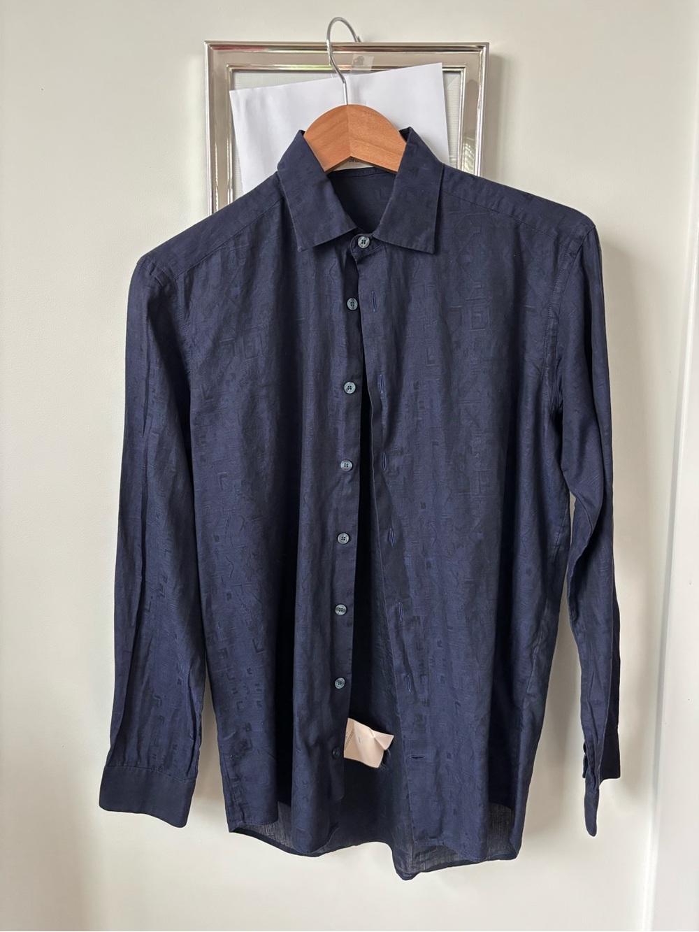 Etro Navy Jacquard Long-Sleeve Shirt
